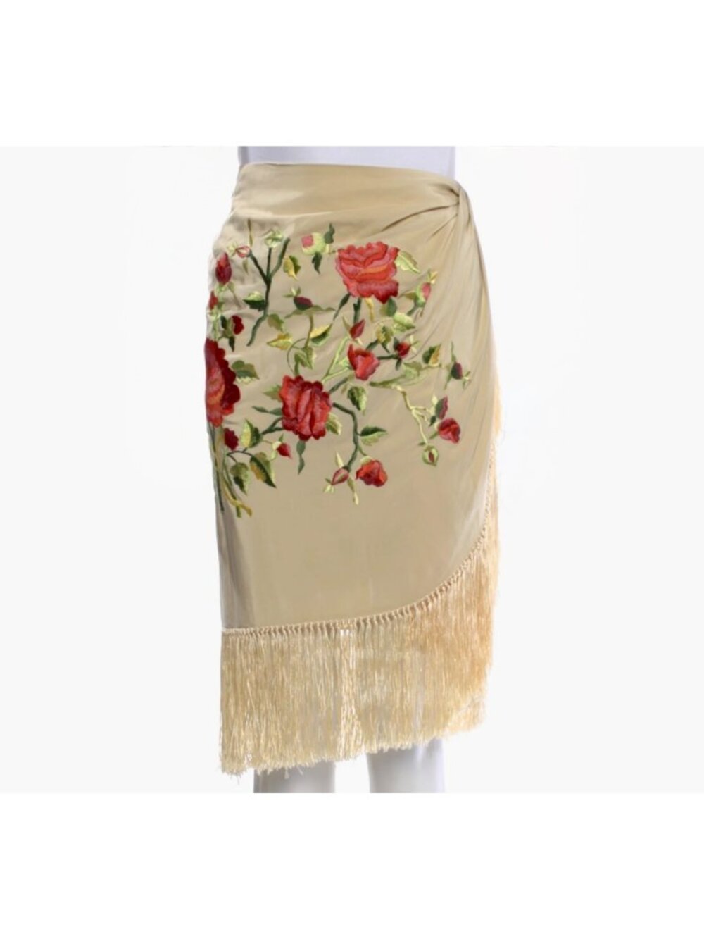 Ralph Lauren Blue Collection skirt sz 6 piano scarf shawl floral fringe wrap
